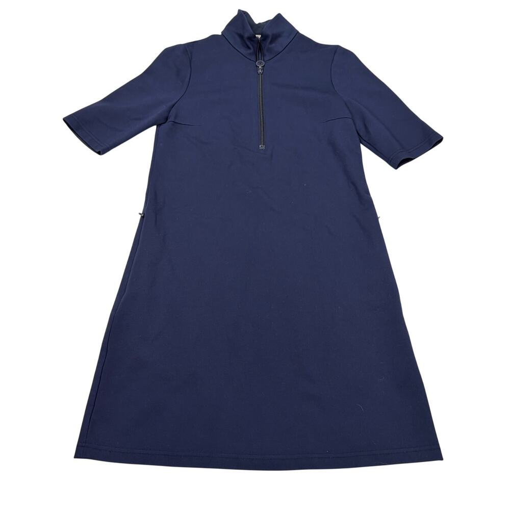 Tory Sport 1/4 zip navy tennis dress, short sleeve. zip pockets, collar. Size XS